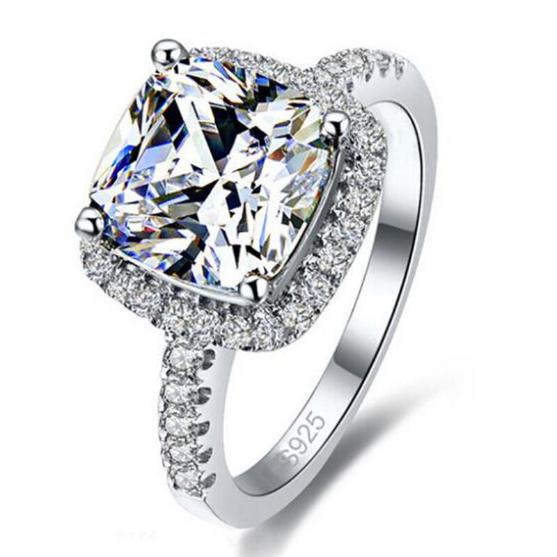 Einfache Frauen Kristall 925 Sterling Silber Ringe für Hochzeit Verlobung Schmuck Zubehör feine Strass Anillos Geschenk