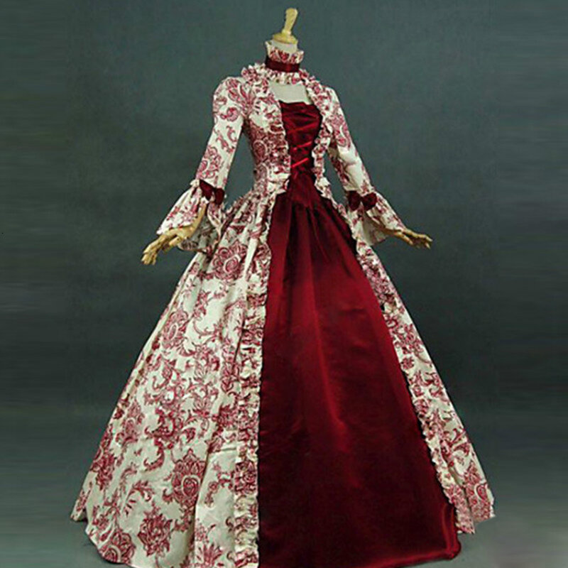 Kobiety Cosplay Marie Antoinette sukienka średniowieczny Flare rękaw wiktoriański formalna suknia na przyjęcie renesansowa gotycka suknia w kwiaty Plus rozmiar