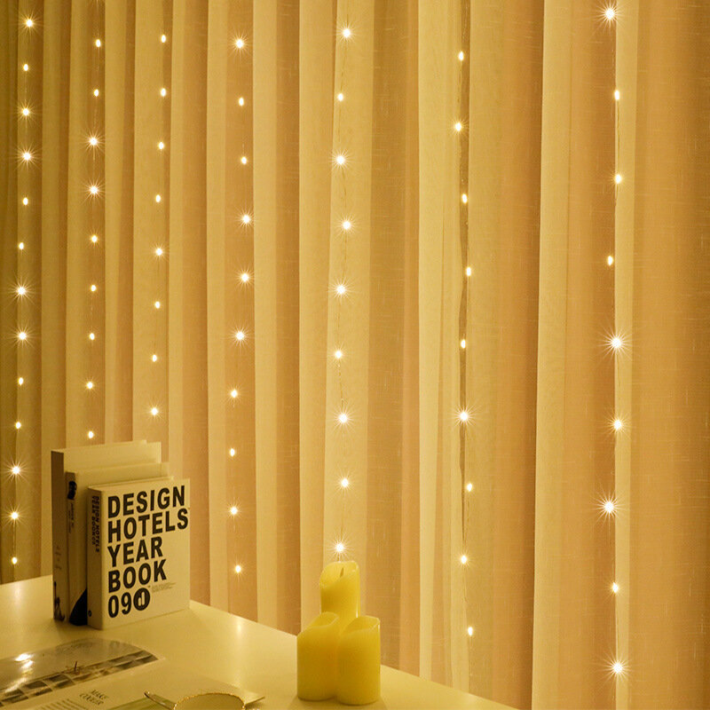 Rideau électrique lumineux avec télécommande,guirlande LED décorative de fête pour chambre à coucher, pour les vacances ou pour un mariage, lampes d'extérieur, ampoules avec alimentation USB, 3m