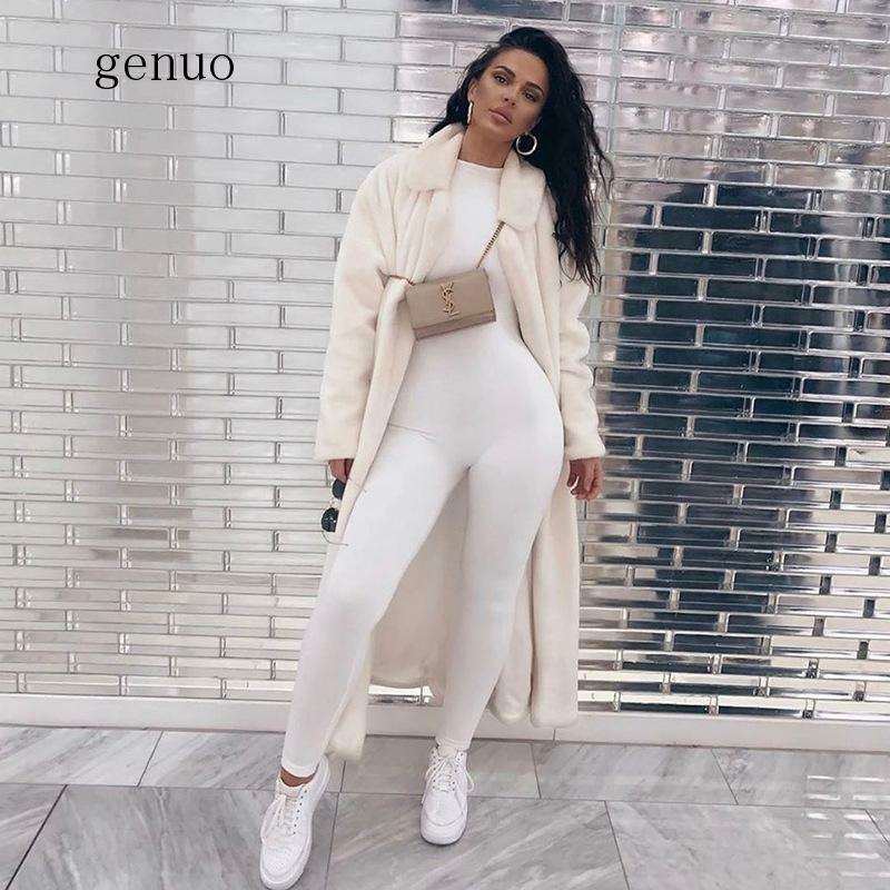 2020 Fashion Winter Rompers Womens Jumpsuit O-Neck Long Sleeve Skinny Solid Black White Basic Sexy Jumpsuit Tracksuit Sweatsuit
