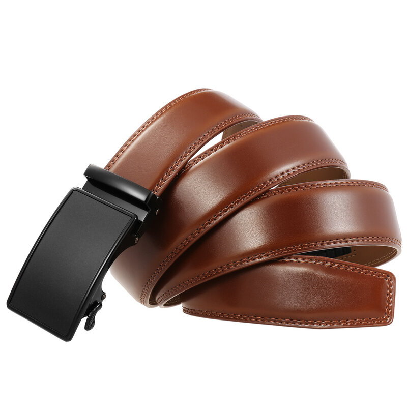 Cinturón de cuero de vaca de 3,5 cm de ancho para hombre, cinturón de cuero de vaca de segunda capa de alta calidad para negocios, hebilla automática de Metal, trinquete negro y marrón