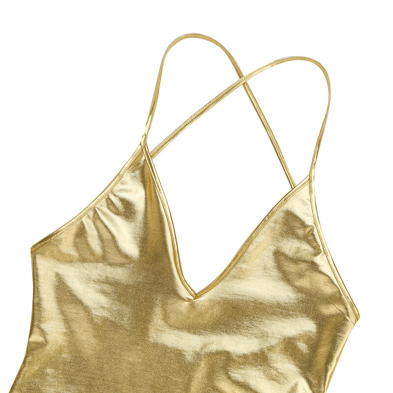 Heißer Damen Erwachsene Leder Spaghetti Straps Einteiliges Pole Dance Clubwear Monokini Bodycon Trikot Skinny Body für Frauen