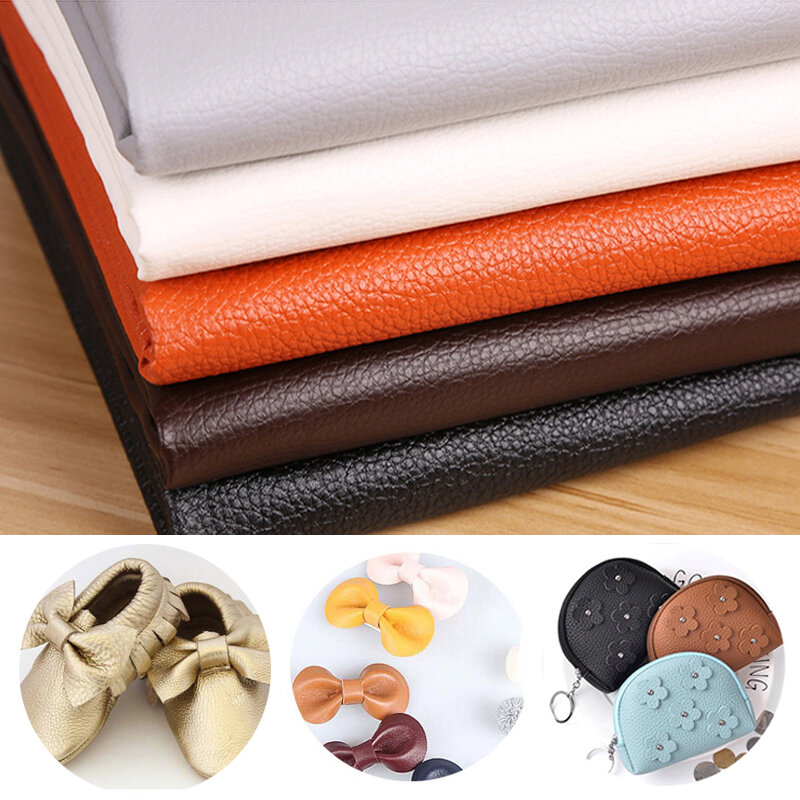 1PC 20CM*15CM Litchi Pattern Artificial Synthetic PU Faux Leather Fabric For Sewing DIY Bag Shoes Sofa Material Hademade Fabric