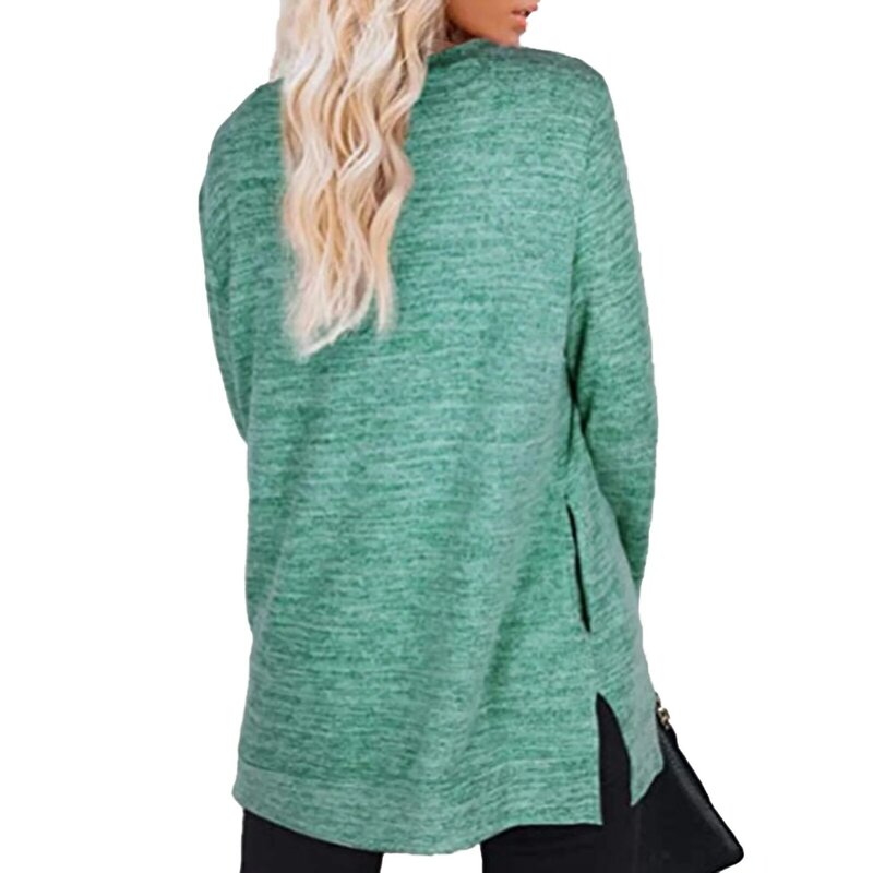 Blouses Women Casual Solid Color Sweatshirt Long Sleeve Blouse Pockets Split Hem Tunic блузка женская ropa de mujer 2020