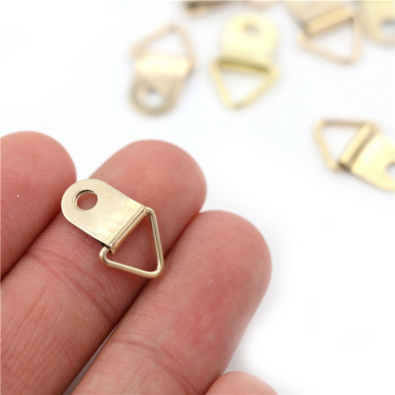 100 sztuk Mini złoty trójkąt d-ring obraz olejny lustro ramka hak wieszak 10x20mm akcesoria meblowe