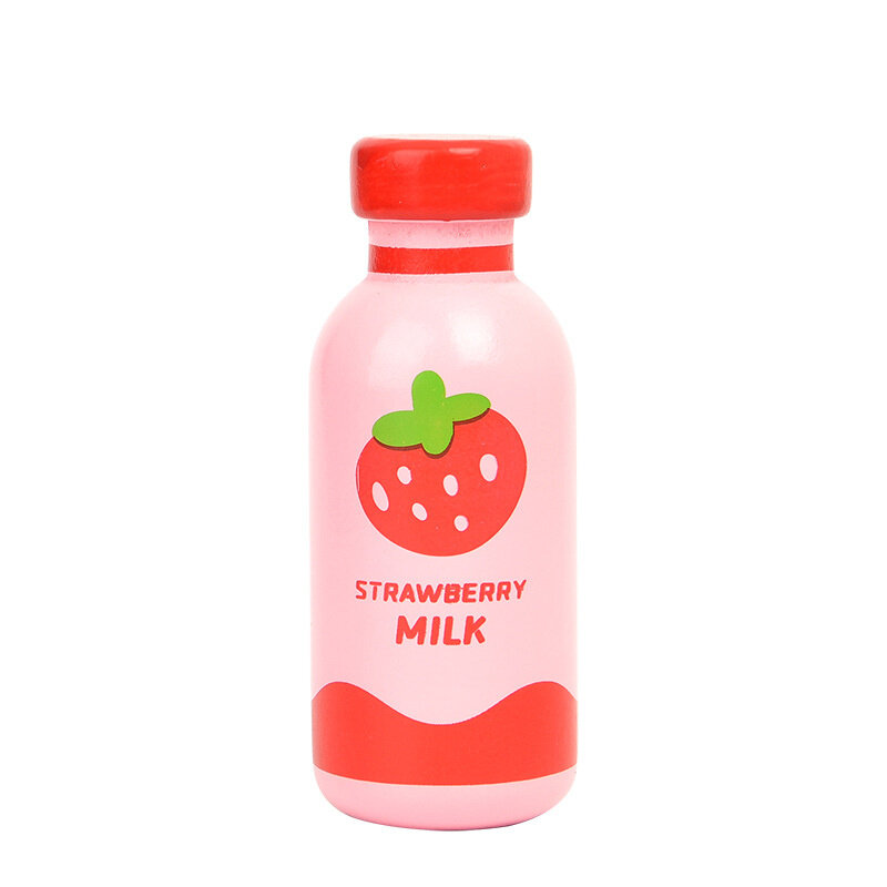 Strawberry Milk Drink Bottle Toy, Verificador de cozinha de madeira magnética, Simulação Play House, Brinquedo educativo para crianças, 1pc