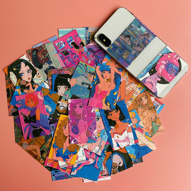 50 stücke Japan Klassische Anime Mädchen Wasserdichte Aufkleber Retro Hintergrund Dekoration Journal Buch Koffer Telefon Fall Schreibwaren Geschenk