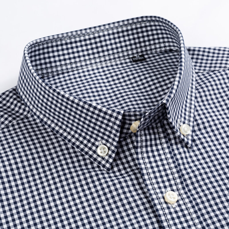 Camisa de manga larga a cuadros para hombre, camisa informal de ajuste estándar con un solo bolsillo de parche, cuello abotonado, cómoda, 100% algodón, Gingham