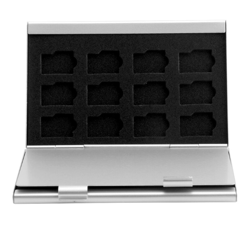Caja de almacenamiento de aluminio plateado para tarjeta de memoria, soporte para 24 tarjetas microSD TF