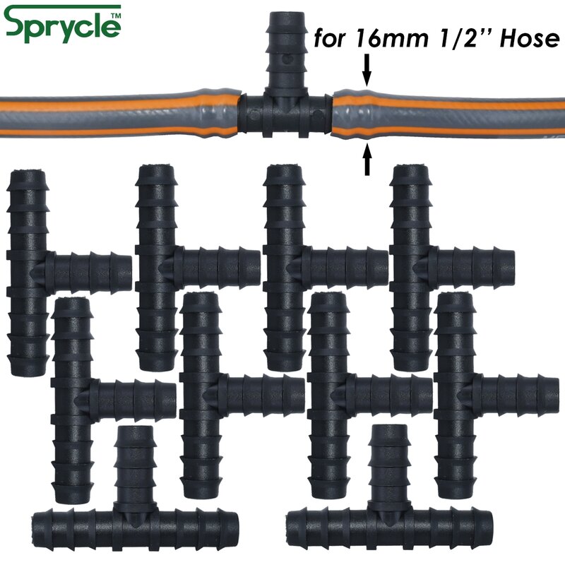 SPRYCLE 10PCS 16mm Barbed Tee Connector Watering 3-Ways for Micro Drip Irrigation 1/2'' PE Pipe Tubing Hose Micro Fitting Garden