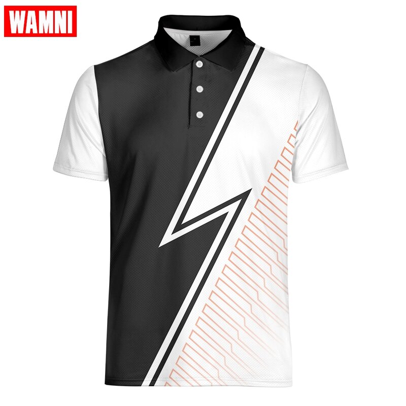 WAMNI Tennis t-shirt mode hommes dégradé 3D jeunesse chemise Sport décontracté col rabattu rayure mâle à manches courtes-chemise