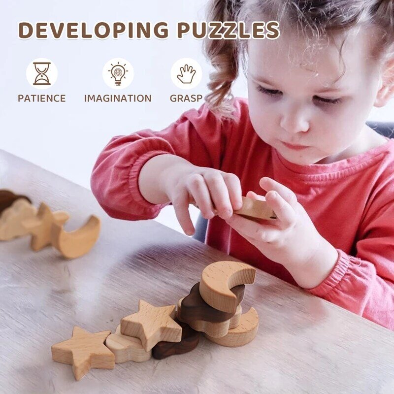 Rompecabezas de madera de estilo nórdico para niños, 1 unidad, bloques de construcción de Planeta de madera de juguete de haya, juguetes Montessori de aprendizaje preescolar