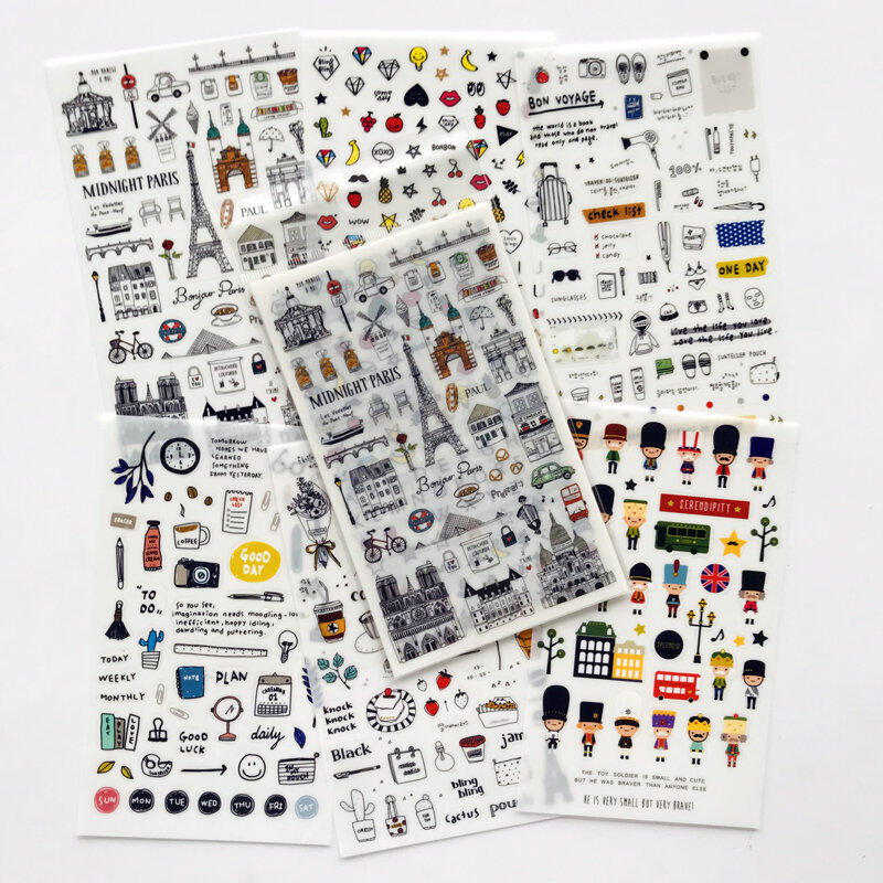 6 Sheets/Pack Reisen Stil London Dekorative Adhesive Aufkleber Album Hand Konto Decor