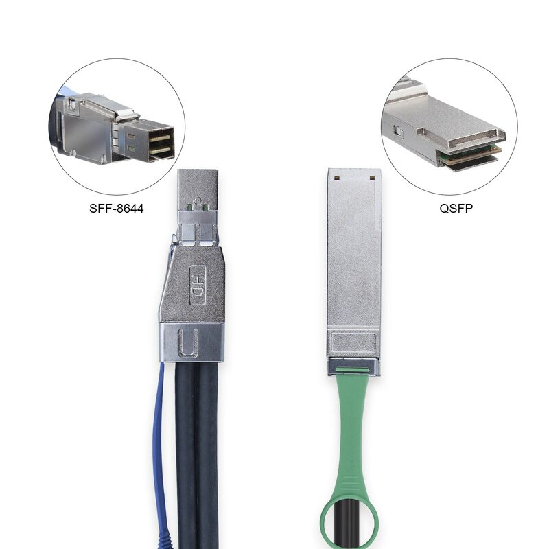 External Mini SAS HD SFF-8644 to QSFP(SFF-8436) Hybrid SAS Cable, 30AWG, 100-Ohm, 2-m(6.6ft)