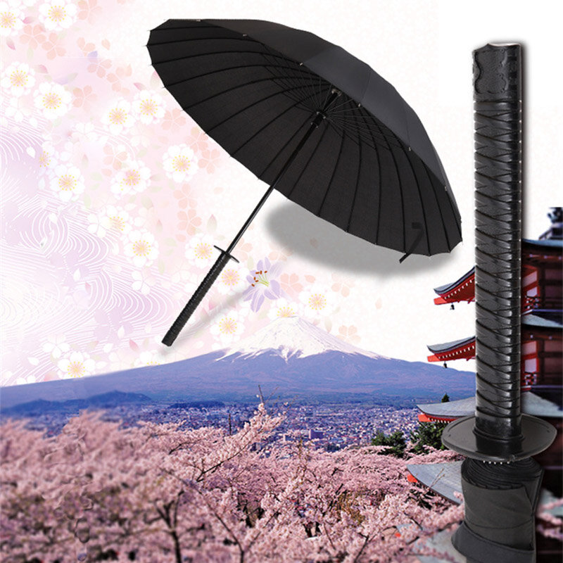 クリエイティブなロングハンドル大型ウインドブレーカー傘日本忍者-嵐のようなレインストレート傘自動オープン