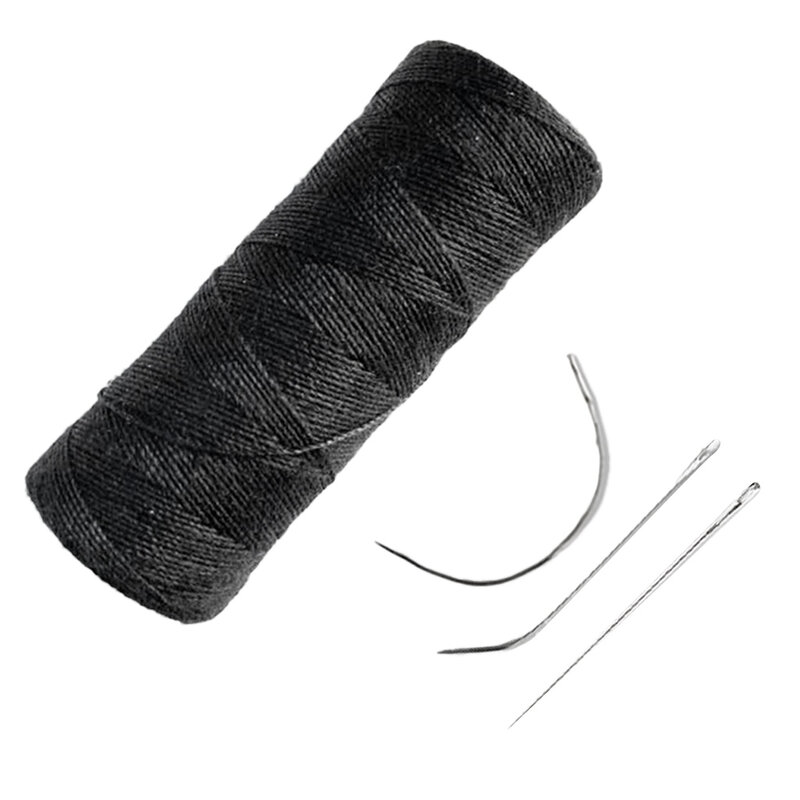 Hilo de poliéster para decoración de extensiones de cabello, tejido de trama de cabello negro con agujas tipo C
