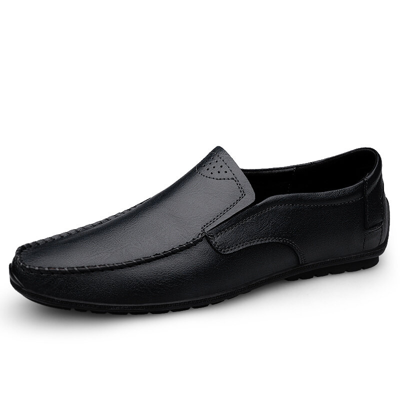 Zapatos de cuero para hombre, boina transpirable informal de negocios de suela suave, zapatos perezosos que combinan con todo de cuero