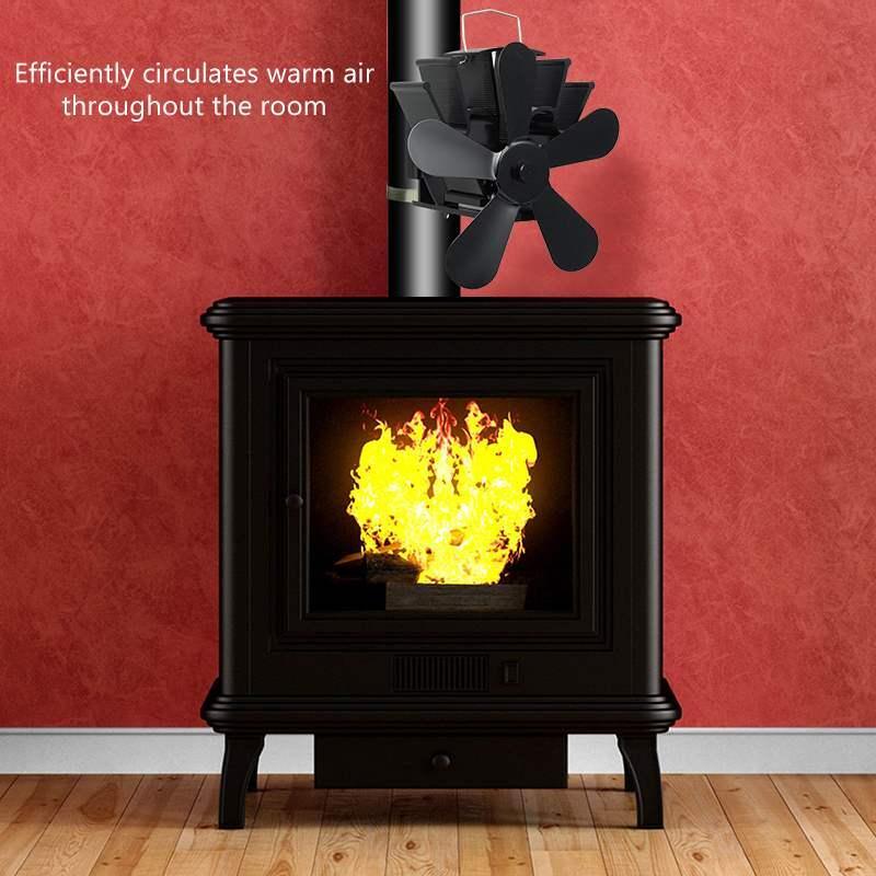 Estufa de calor con ventilador para chimenea, 5 aspas, color negro, registro, quemador de madera, respetuoso con el medio ambiente, silencioso, distribución eficiente del calor para el hogar