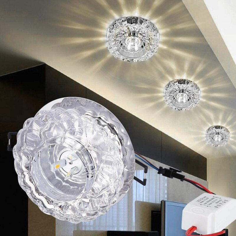 Plafonnier LED en cristal au design moderne, montage en surface, idéal pour un balcon, une véranda ou une galerie d'art, 5W