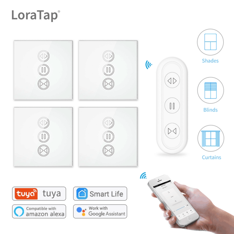 Tuya Smart Life ผ้าม่านสวิทช์ Rolling ผ้าม่านเครื่องยนต์ Roller ชัตเตอร์ RF & WiFi เชื่อมต่อ Google Home Echo มอเตอร์ LoraTap
