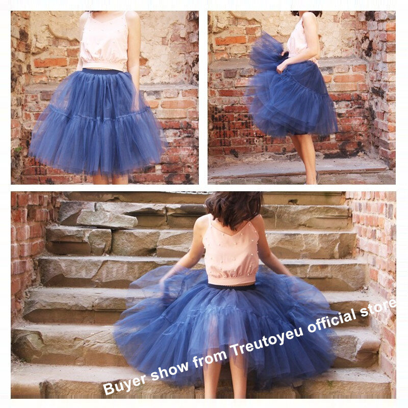 5 Layers 60cm Tutu Tulle Skirt Vintage Midi Pleated Skirts Womens Lolita Petticoat Bridesmaid Wedding faldas Mujer saias jupe