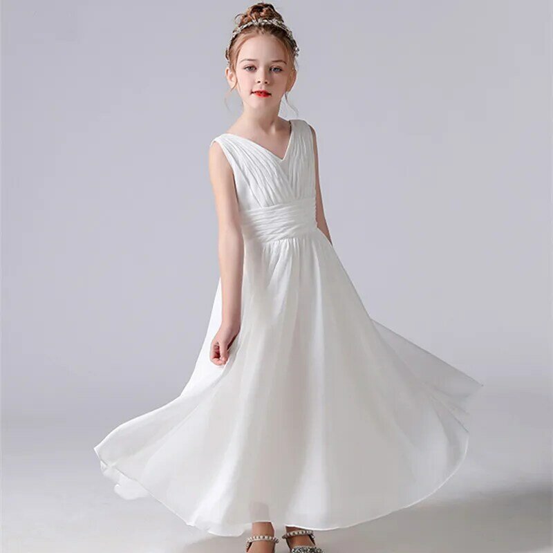 Шифоновые платья Dideyttawl для подружки невесты, 2024, без рукавов, с цветочным принтом, для девочек, на свадьбу, с V-образным вырезом, для детей, для первого причастия, для подростков