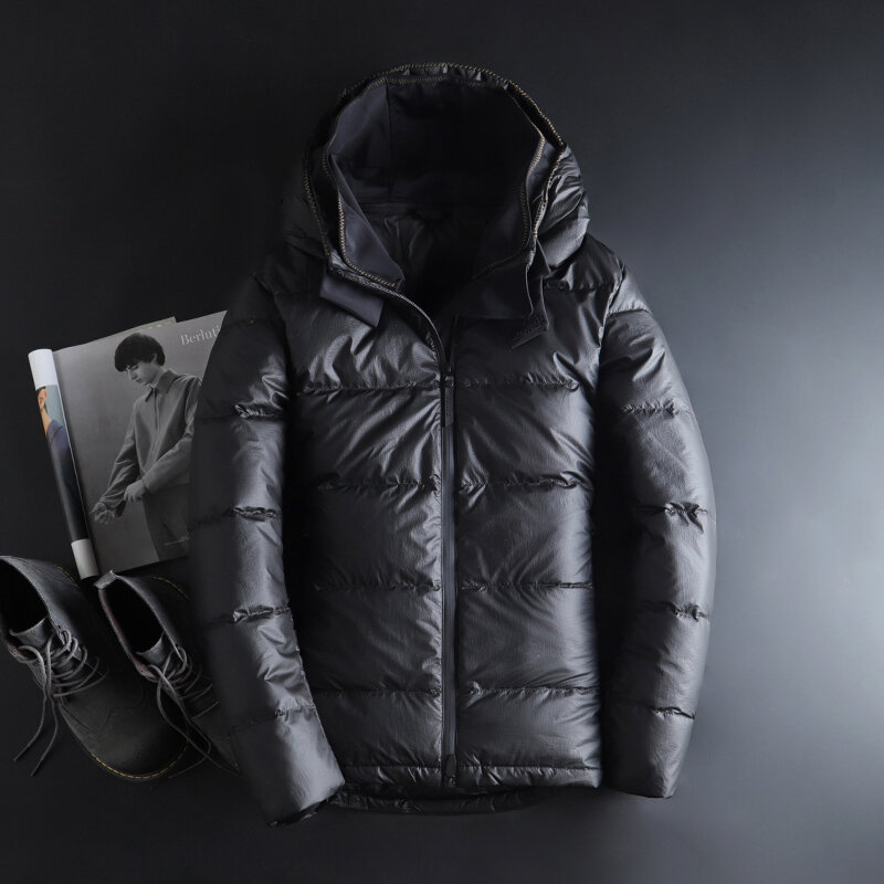 Новинка Зима 2023 брендовая мужская одежда модная повседневная приталенная куртка с капюшоном толстое теплое длинное пальто на белом утином пуху для мужчин 3XL