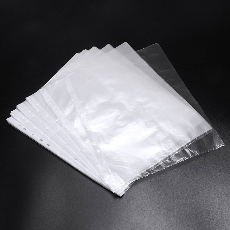 100個a4透明プラスチックパンチポケットフォルダーファイリングスリーブドキュメントフォルダー透明ファイリング紙事務用品