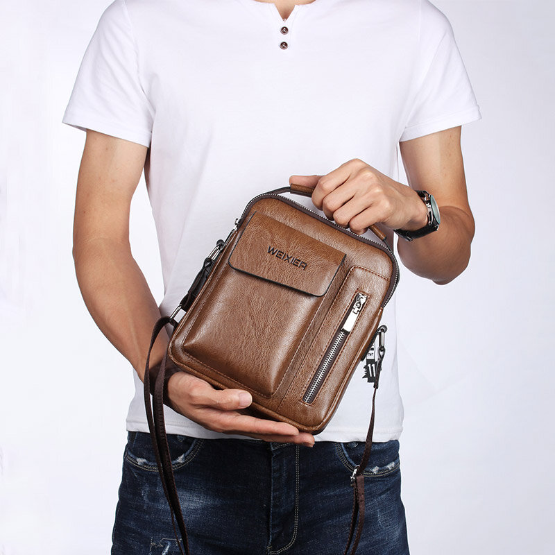 Weixier-Bolsa de couro PU para homens, bolsas de ombro multifunções, bolsa masculina, sacola de mensageiro, de capacidade