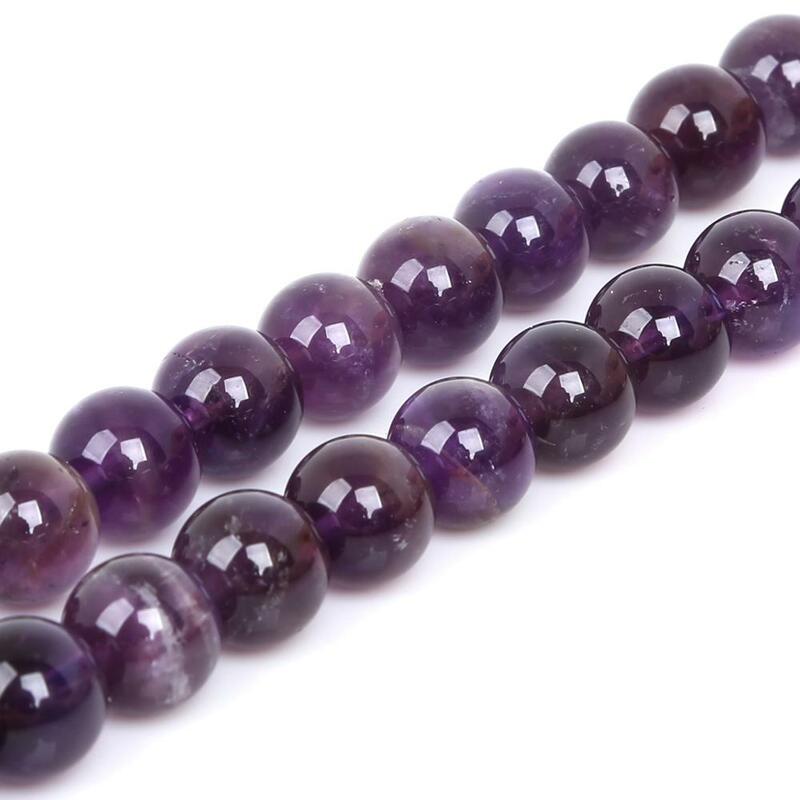 Piedra Natural de alta calidad, cristales de amatistas púrpuras, cuentas redondas sueltas de 15 pulgadas, hebra de 4, 6, 8 y 10 MM, tamaño a elegir para la fabricación de joyas