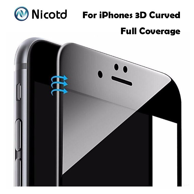 Vidrio templado de fibra de carbono curvado 3D brillante 9H 0,26mm para iPhone 6 6S Plus, película protectora de pantalla de teléfono para iPhone 7
