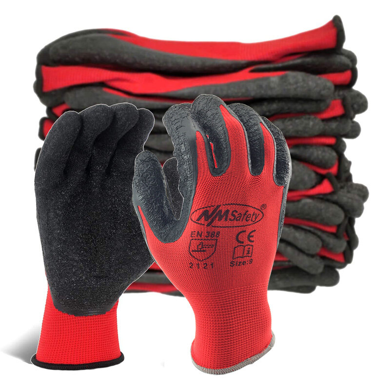 24 pièces/12 paires gants de travail de sécurité en Latex, gants en Polyester pour hommes ou femmes