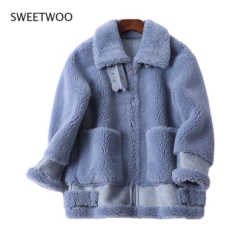 Abrigo de piel auténtica para mujer, chaqueta de corte de oveja auténtica, Natural, suelto, novedad de invierno, 2021