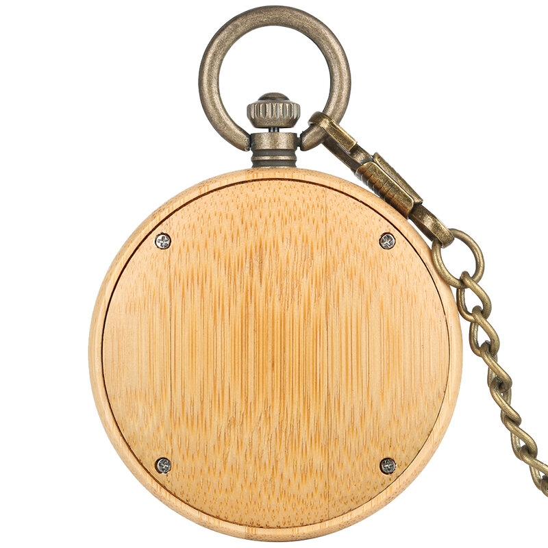 Clássico ébano relógio de bolso de madeira numerais romanos dial relógios de bolso bronze pingente corrente unisex presentes