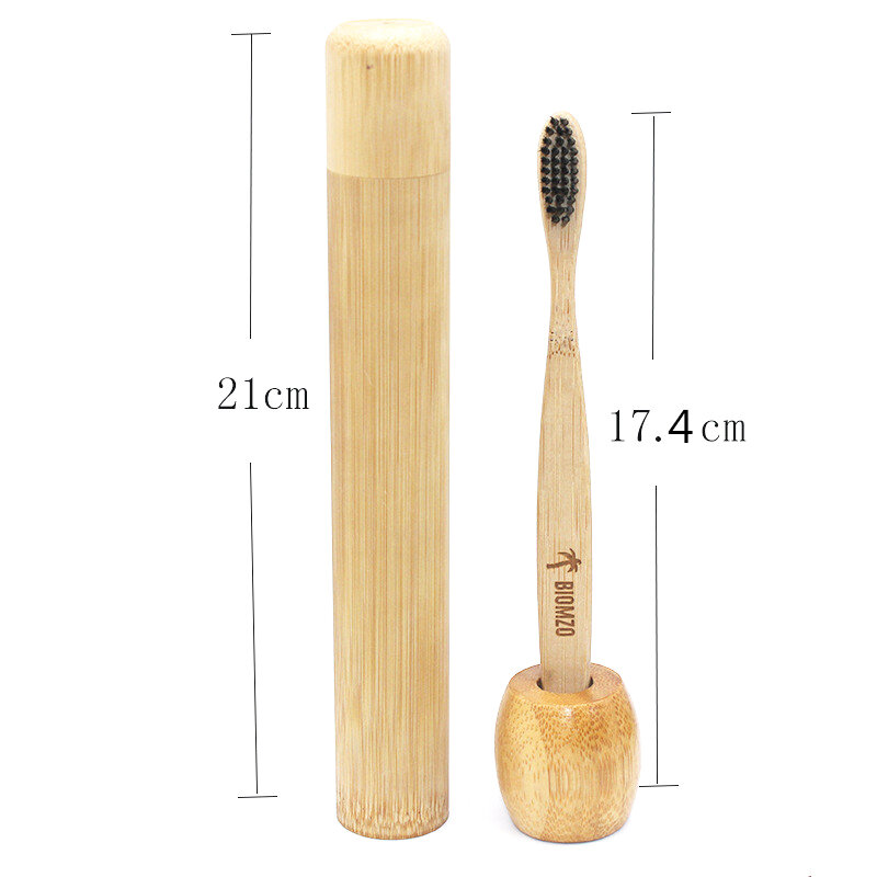 Escova de dentes de bambu natural para o adulto e a criança, escova de dentes de bambu, suporte portátil do curso, bpa lavável