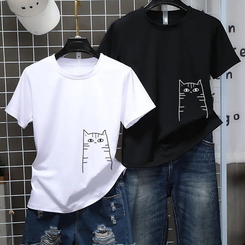 2020 sommer t-shirt frauen lose plus größe tier cat shirt kurzarm T-shirt paare junge und mädchen freund liebe geschenk