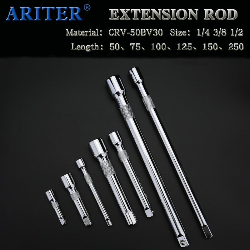 1/4 "3/8" 1/2 "Ratchet Wrench Ekstensi Rod 50-250 Mm Socket Memperpanjang Arbors