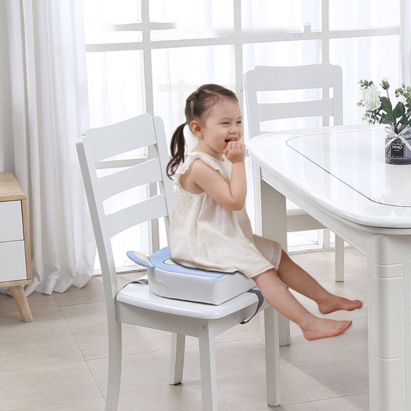 Almohadilla de refuerzo para silla alta de bebé, cojín de asiento de esponja desmontable ajustable con hebilla de seguridad para niños pequeños, de cuero PU portátil