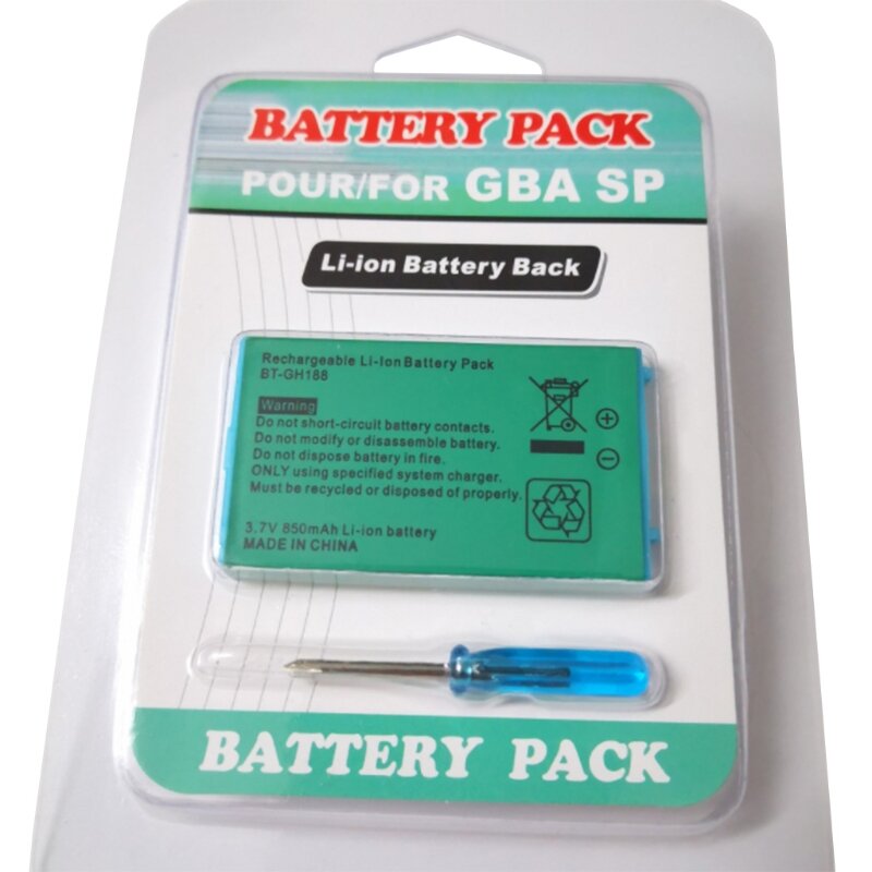 คุณภาพสูง Rechargeable Lithium-Ion Battery Pack พร้อมไขควง,850MAh ใช้งานร่วมกับ Game Boy Advance GBA SP