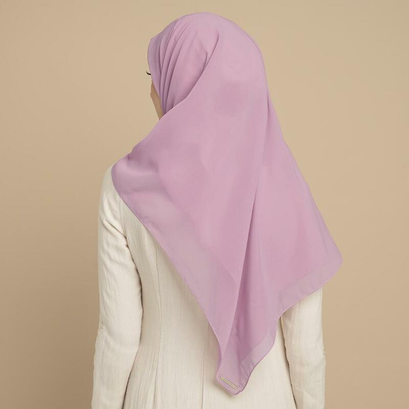 Premium Chiffon Bawal Square Shawl Plain Color Muslim Women Headscarves Soft Headband Head Wrap Good For All Seasons 110X110cm
