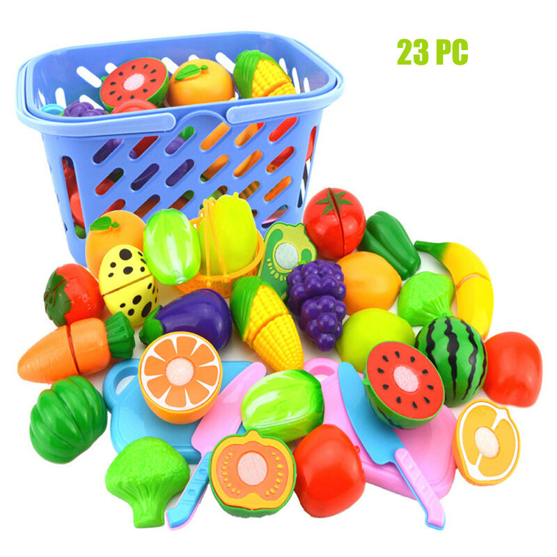 Education For Kids Fun Learning Toys For Children Kids Pretend Role Play Kitchen Fruit Vegetable Food Toy Cutting Set GiftW807