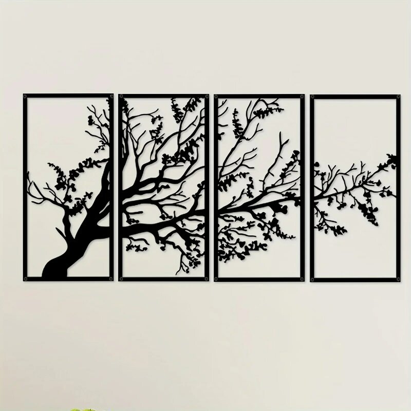 CIFfur Deco-Ensemble de 4 pièces d'art mural en métal, arbre de vie, signe d'arbre, décoration intérieure