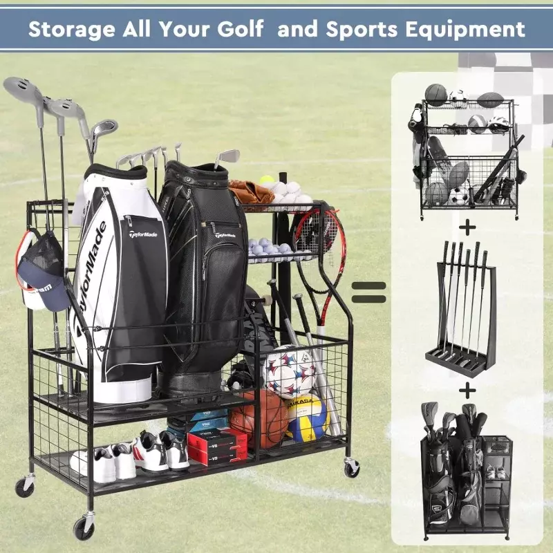 Organizador de equipo deportivo para garaje, estante de almacenamiento de bolsas de Golf, Club de soporte, bola C
