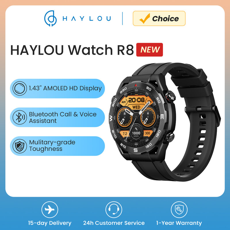HAYLOU-Montre intelligente R8 pour homme, écran AMOLED, appel téléphonique Bluetooth, qualité multiple, résistance, 1.43