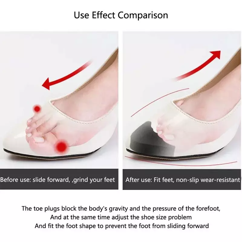 1Pair Women High Heel Toe Plug Insert Adjust Shoe Size Pads Front Feet Filler Cushion Pain Relief Protector Sponge Care Cushions