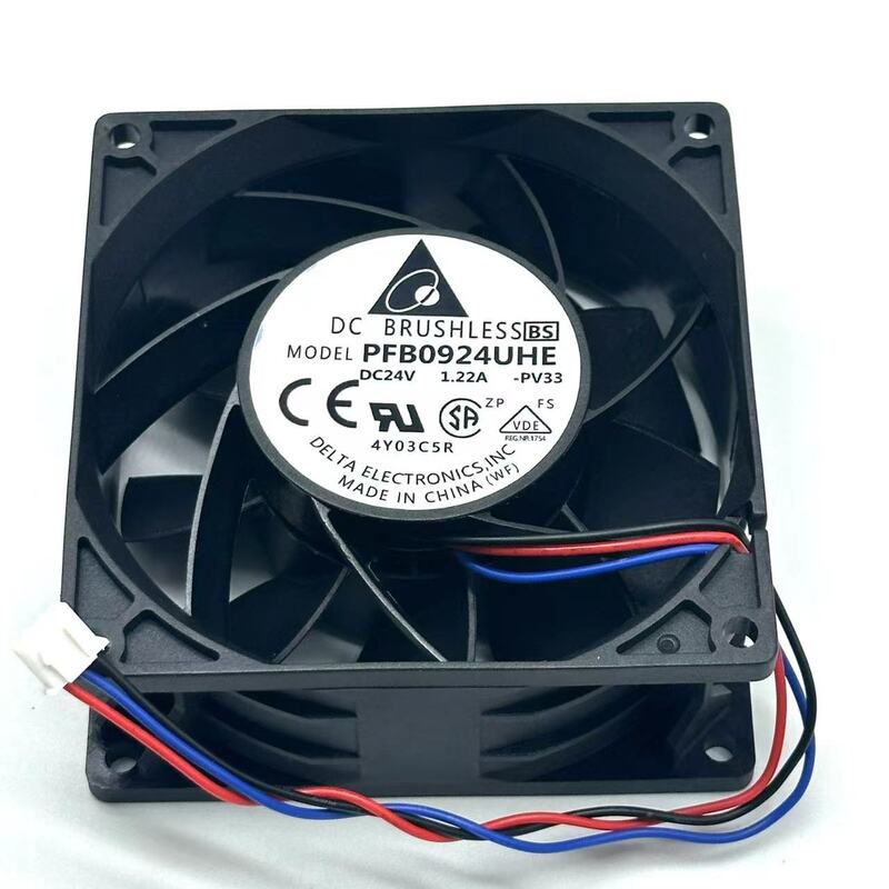 Delta Electronics-Ventilador de refrigeração do servidor 3-Wire, PFB0924UHE, DC, 24V, 1.22A, 90x90x38mm