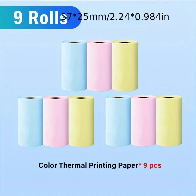 Calor-papel térmico sensível Rolls, mini etiqueta térmica, imprimível colorido, 57x25mm