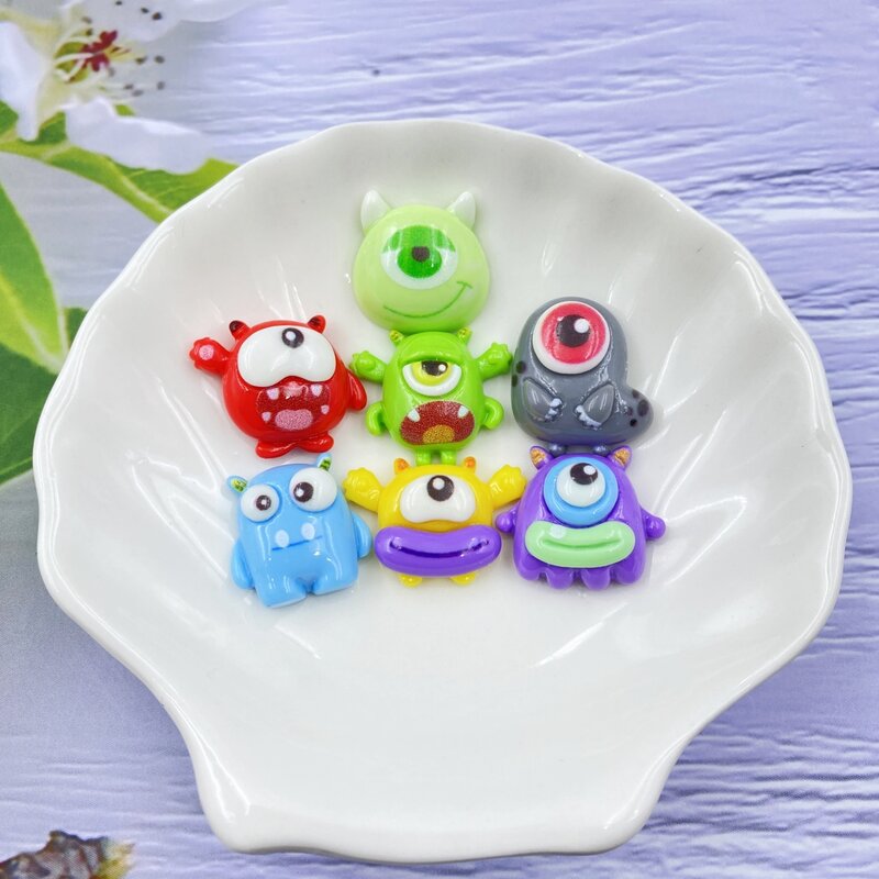 10PCS New One-eyed Little Monster Flat Back Resin Figurines DIY Scrapbook Bow Accessories Home Crafts