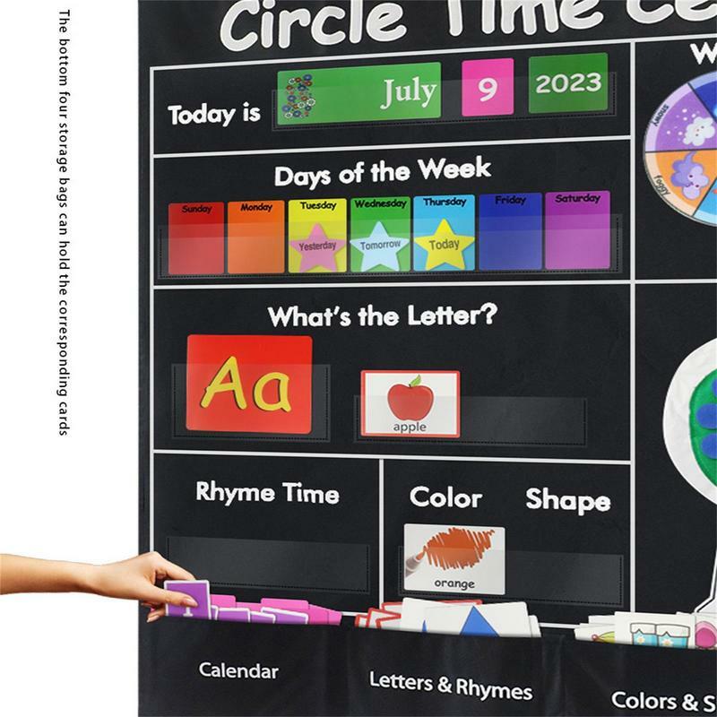 Centro de tiempo circular para niños, aula preescolar, Centro de Aprendizaje de tiempo circular, gráfico de bolsillo, texto, imágenes de rima, bolsillo