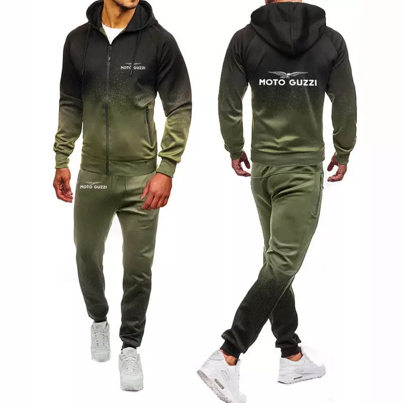 Moto Guzzi 90 Motorcycle 2024 Men New Spring Autumn Fashion Hooded Zipper Comfortable Gradient Color Hoodie Trousers Sports Suit